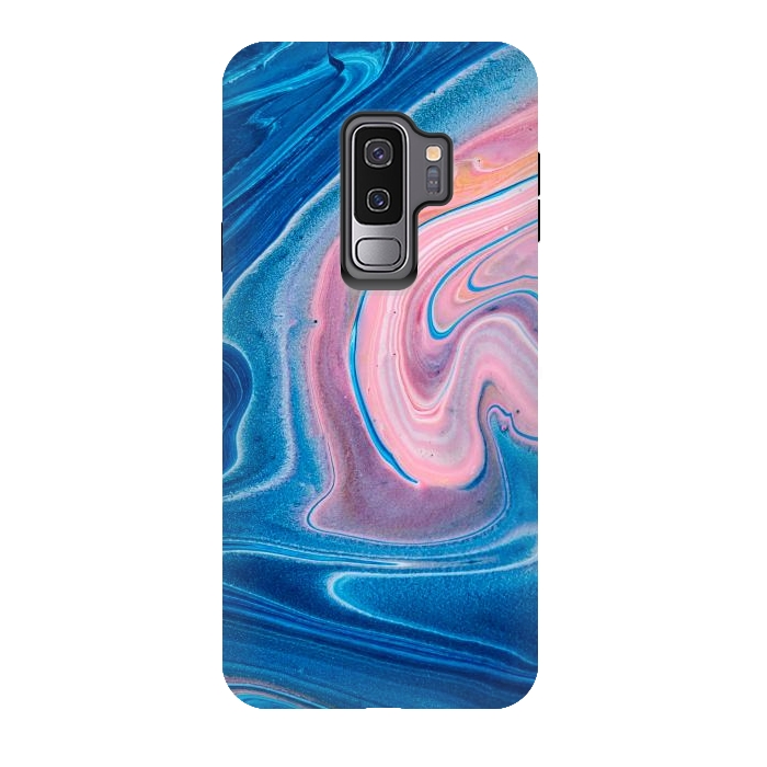 Galaxy S9 plus StrongFit Blue Acrylic Pour Color Liquid Marble by ArtsCase