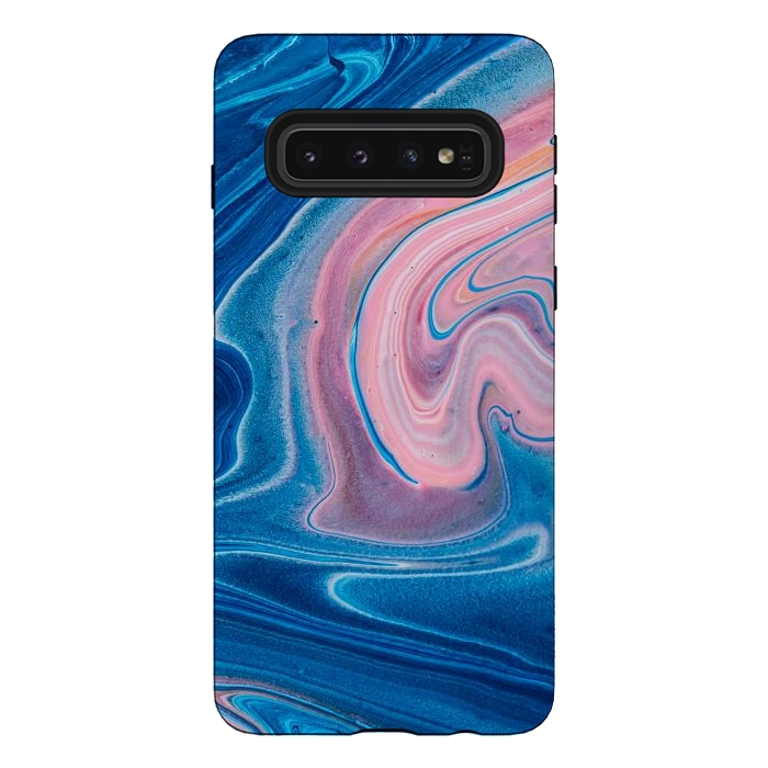 Galaxy S10 StrongFit Blue Acrylic Pour Color Liquid Marble by ArtsCase