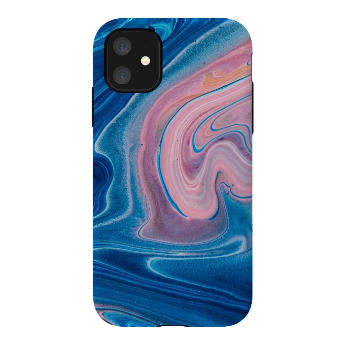 iPhone 11 StrongFit Blue Acrylic Pour Color Liquid Marble by ArtsCase