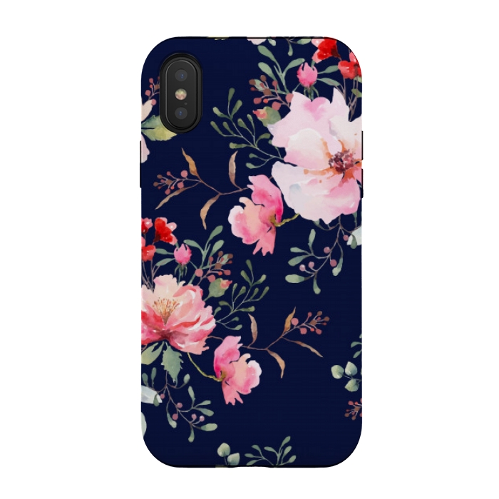 iPhone Xs / X StrongFit blue pink floral pattern 4 by MALLIKA