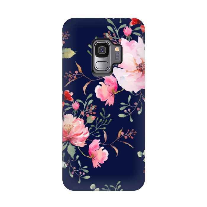 Galaxy S9 StrongFit blue pink floral pattern 4 by MALLIKA