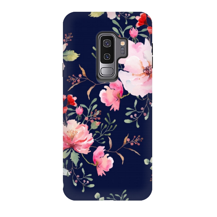 Galaxy S9 plus StrongFit blue pink floral pattern 4 by MALLIKA