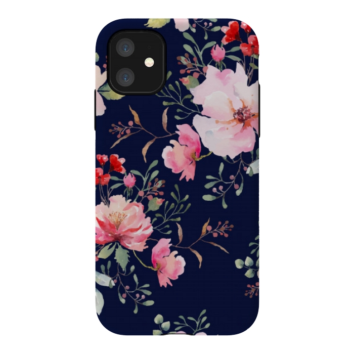 iPhone 11 StrongFit blue pink floral pattern 4 by MALLIKA