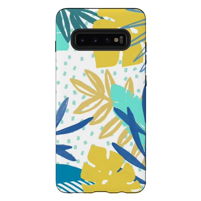 Galaxy S10 plus StrongFit Playful colorful jungle leaves by Oana 