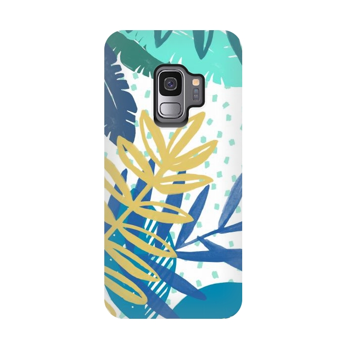 Galaxy S9 StrongFit Spotted modern tropical leaves by Oana 