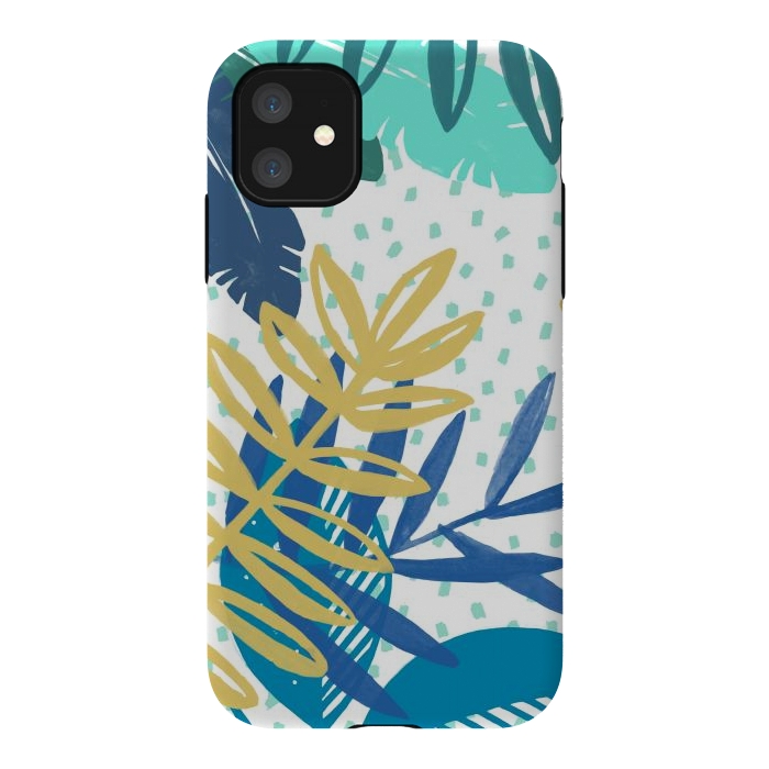 iPhone 11 StrongFit Spotted modern tropical leaves by Oana 