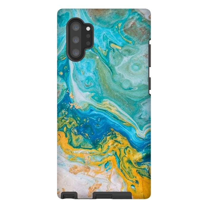 Galaxy Note 10 plus StrongFit Blue Acrylic Texture with Golden Marble Motifs by ArtsCase