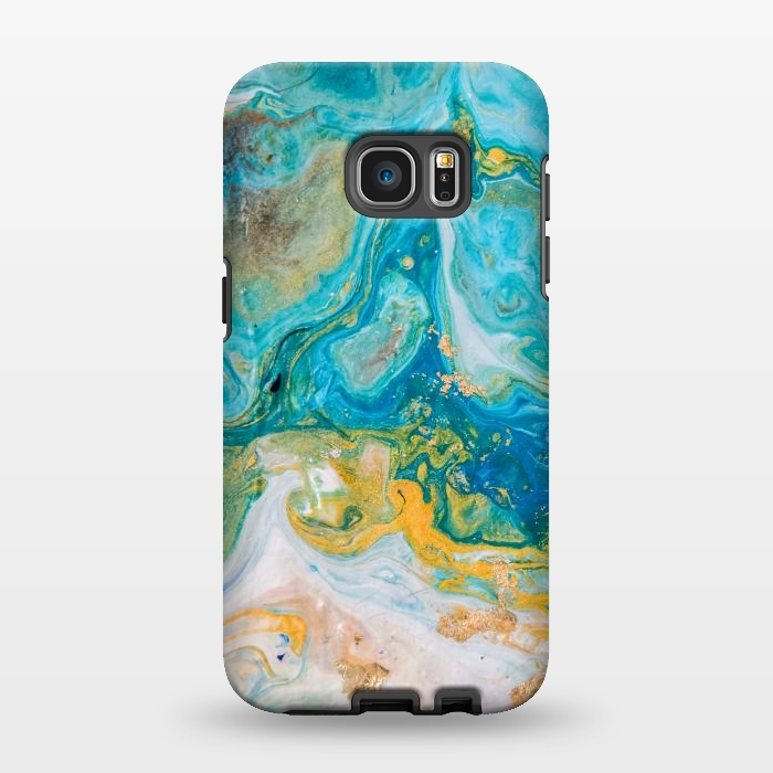 Galaxy S7 EDGE StrongFit Blue Acrylic Texture with Golden Marble Motifs by ArtsCase
