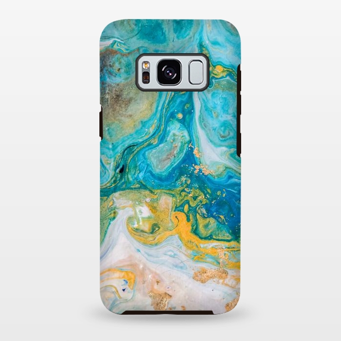 Galaxy S8 plus StrongFit Blue Acrylic Texture with Golden Marble Motifs by ArtsCase