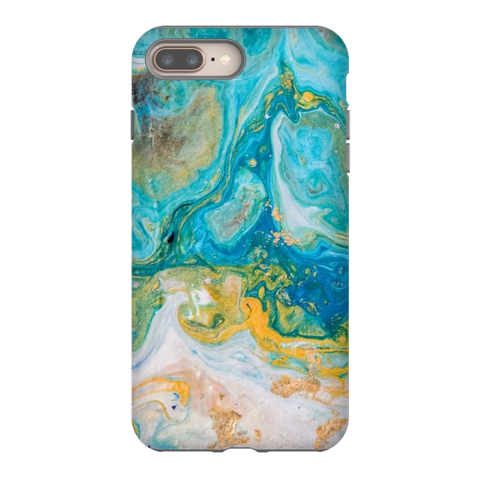 iPhone 8 plus StrongFit Blue Acrylic Texture with Golden Marble Motifs by ArtsCase