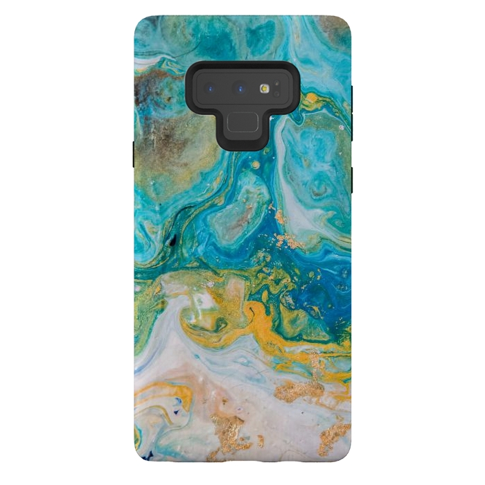 Galaxy Note 9 StrongFit Blue Acrylic Texture with Golden Marble Motifs by ArtsCase