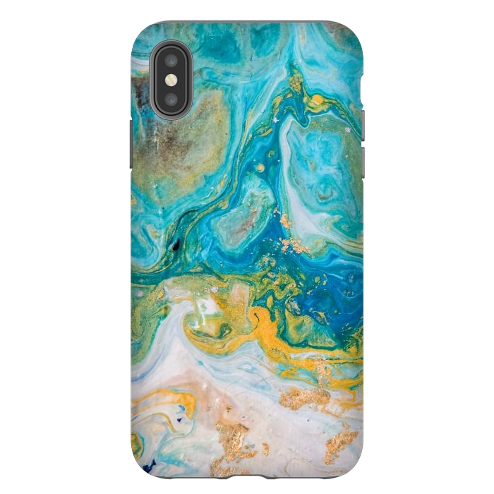 iPhone Xs Max StrongFit Blue Acrylic Texture with Golden Marble Motifs by ArtsCase