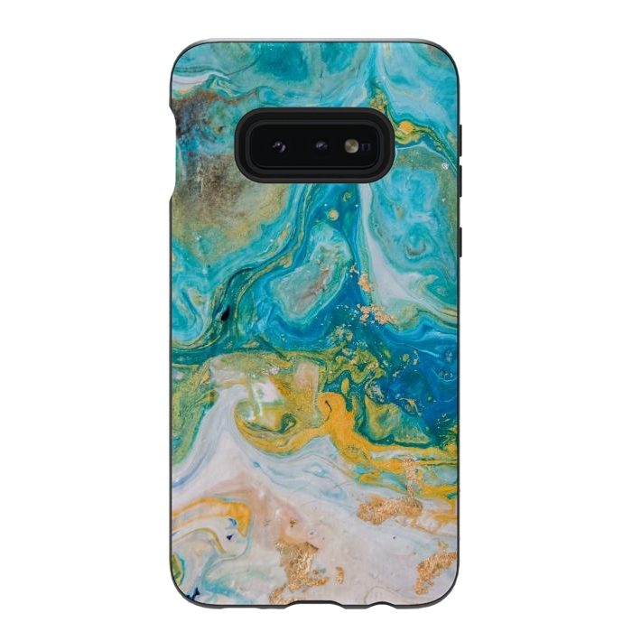 Galaxy S10e StrongFit Blue Acrylic Texture with Golden Marble Motifs by ArtsCase