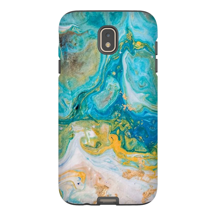 Galaxy J7 StrongFit Blue Acrylic Texture with Golden Marble Motifs by ArtsCase