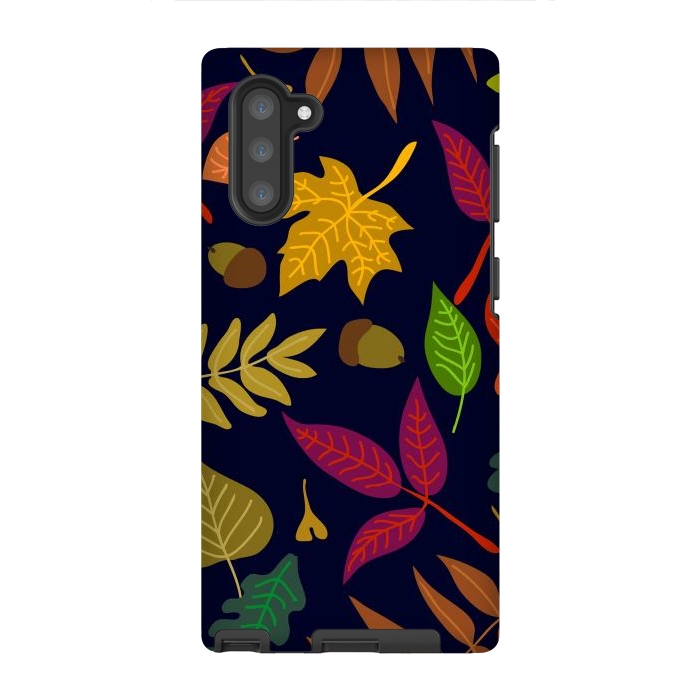 Galaxy Note 10 StrongFit Colorful Leaves and Acorns on Black Background by ArtsCase