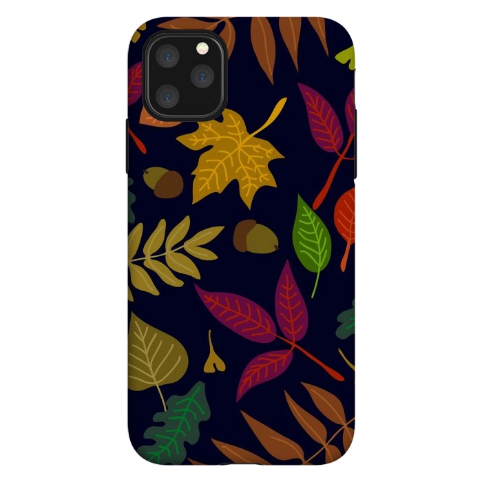 iPhone 11 Pro Max StrongFit Colorful Leaves and Acorns on Black Background by ArtsCase