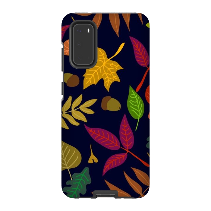 Galaxy S20 StrongFit Colorful Leaves and Acorns on Black Background by ArtsCase