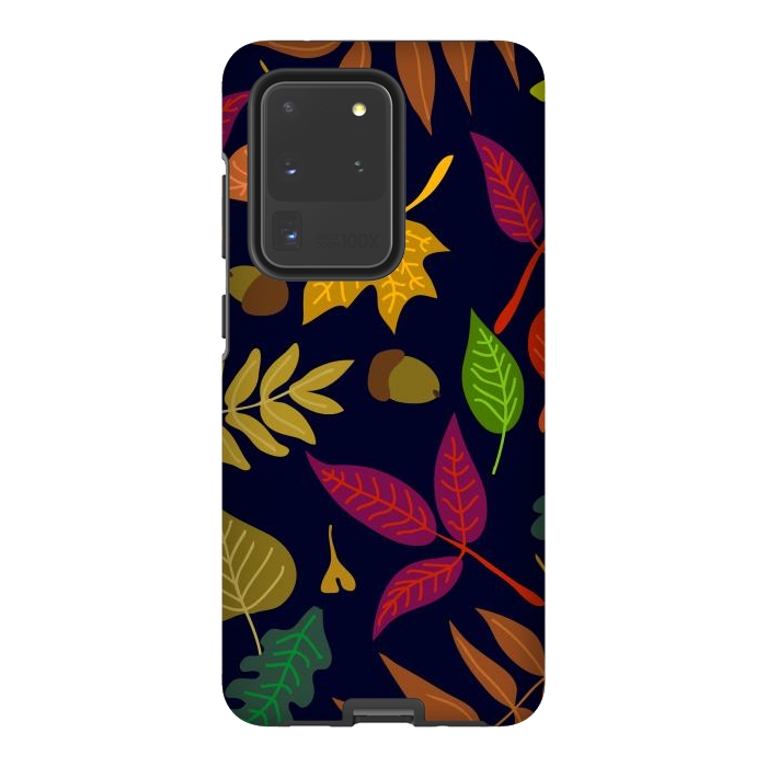 Galaxy S20 Ultra StrongFit Colorful Leaves and Acorns on Black Background by ArtsCase