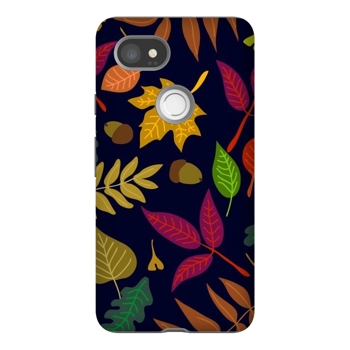 Pixel 2XL StrongFit Colorful Leaves and Acorns on Black Background by ArtsCase