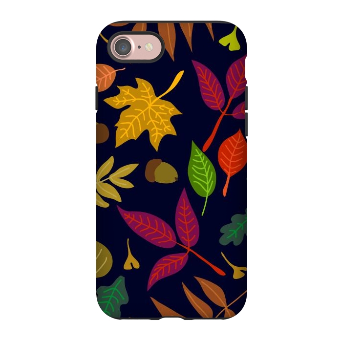 iPhone 7 StrongFit Colorful Leaves and Acorns on Black Background by ArtsCase