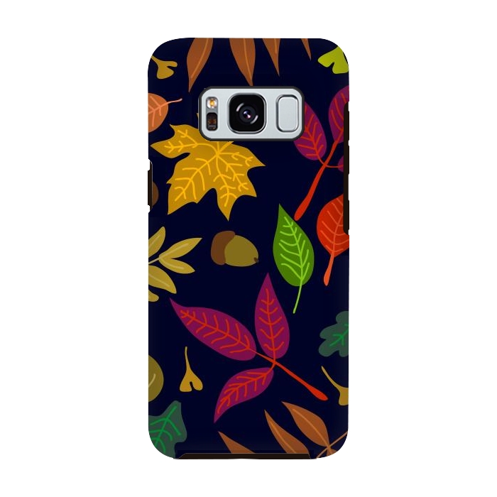 Galaxy S8 StrongFit Colorful Leaves and Acorns on Black Background by ArtsCase
