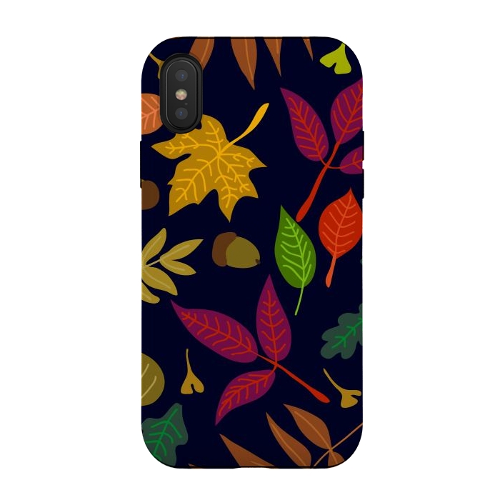iPhone Xs / X StrongFit Colorful Leaves and Acorns on Black Background by ArtsCase