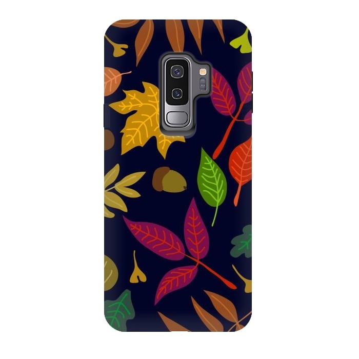 Galaxy S9 plus StrongFit Colorful Leaves and Acorns on Black Background by ArtsCase