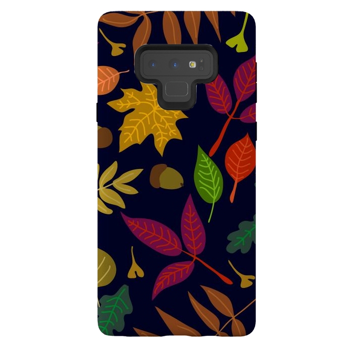 Galaxy Note 9 StrongFit Colorful Leaves and Acorns on Black Background by ArtsCase