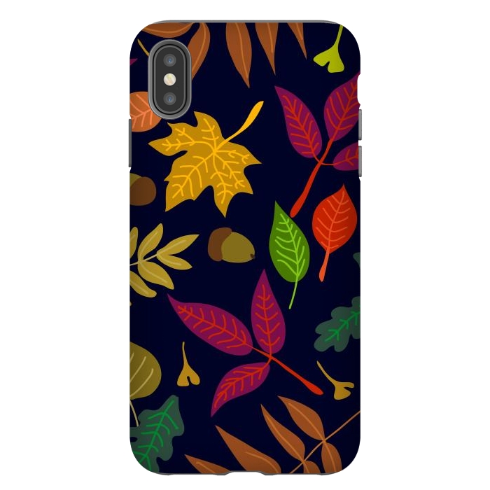 iPhone Xs Max StrongFit Colorful Leaves and Acorns on Black Background by ArtsCase