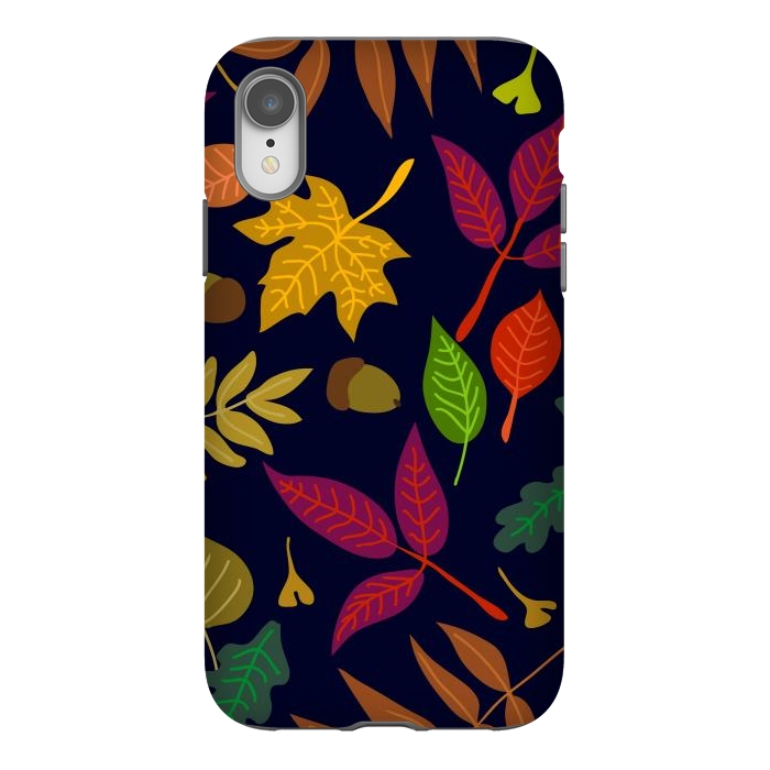 iPhone Xr StrongFit Colorful Leaves and Acorns on Black Background by ArtsCase