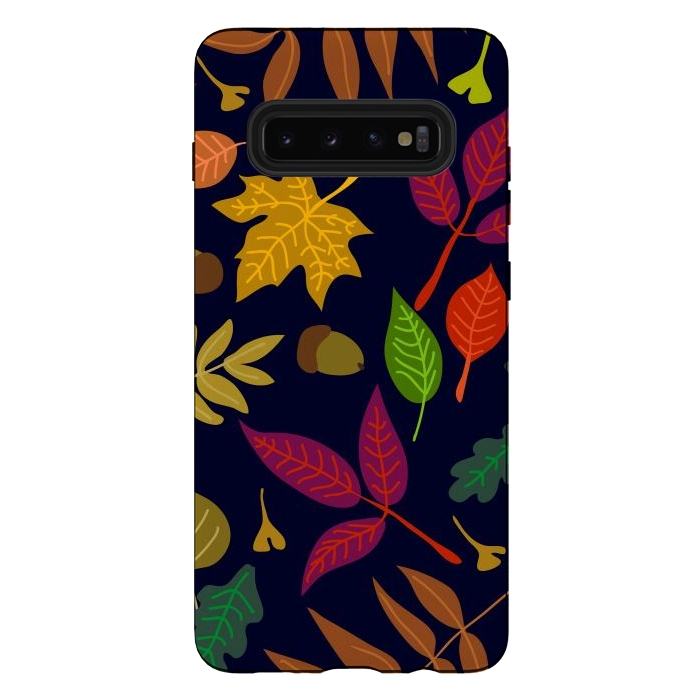 Galaxy S10 plus StrongFit Colorful Leaves and Acorns on Black Background by ArtsCase