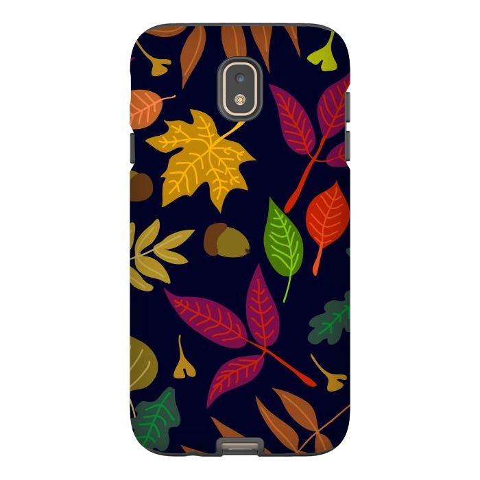 Galaxy J7 StrongFit Colorful Leaves and Acorns on Black Background by ArtsCase