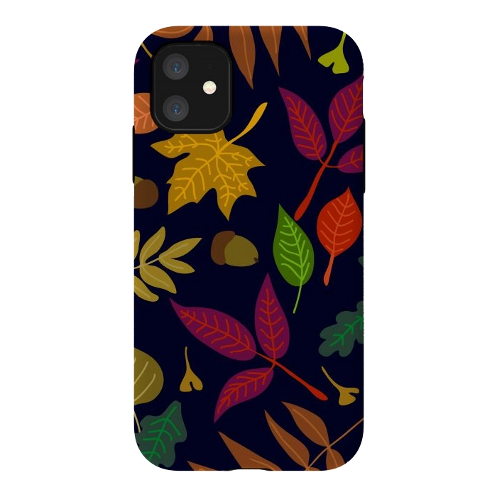 iPhone 11 StrongFit Colorful Leaves and Acorns on Black Background by ArtsCase