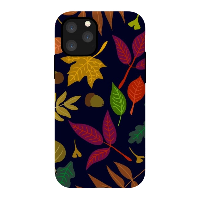 iPhone 11 Pro StrongFit Colorful Leaves and Acorns on Black Background by ArtsCase