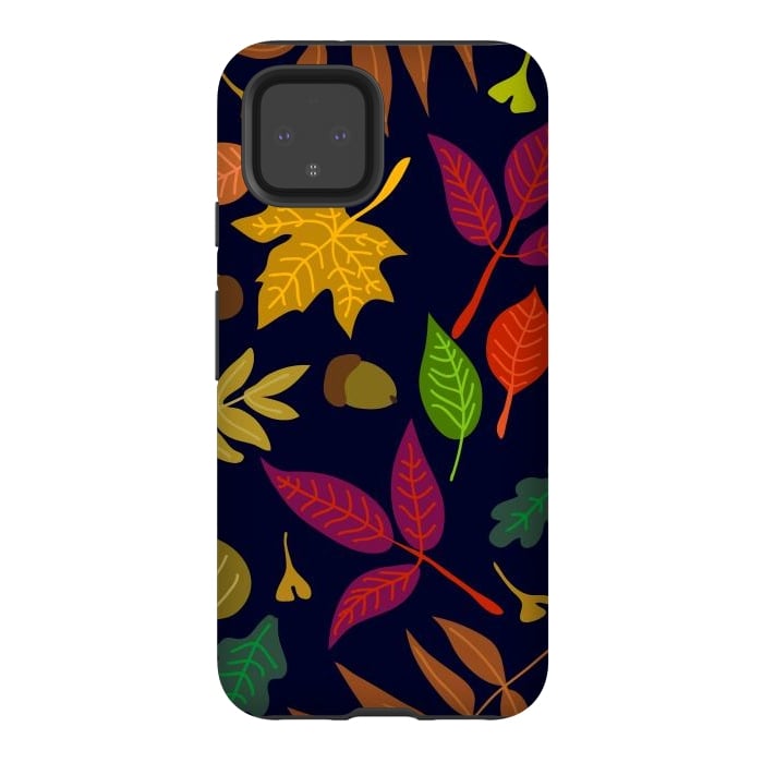 Pixel 4 StrongFit Colorful Leaves and Acorns on Black Background by ArtsCase