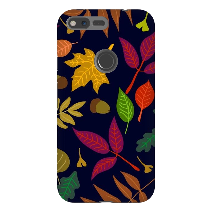 Pixel XL StrongFit Colorful Leaves and Acorns on Black Background by ArtsCase