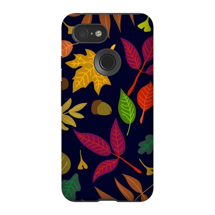 Pixel 3 StrongFit Colorful Leaves and Acorns on Black Background by ArtsCase