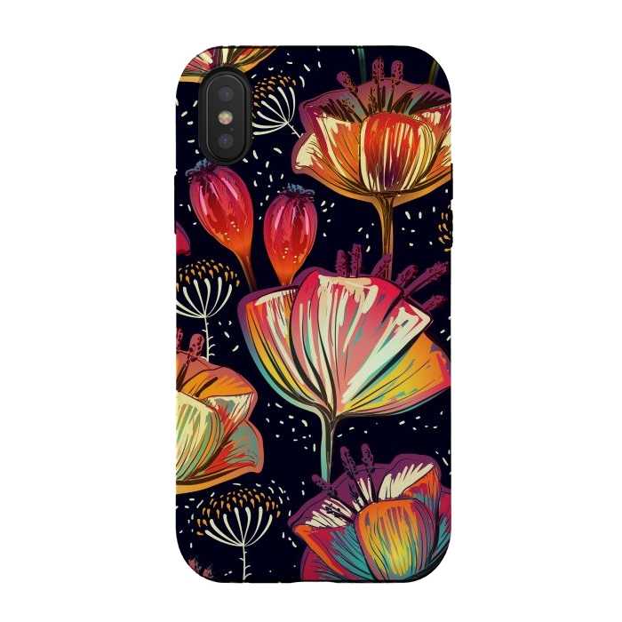 iPhone Xs / X StrongFit Colorful Seamless Vector Pattern with Flowers and Plants by ArtsCase