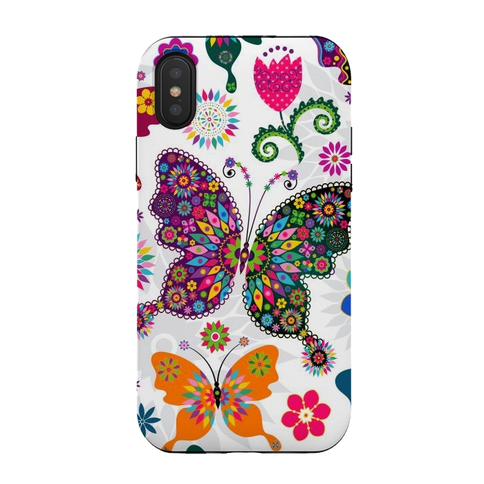 iPhone Xs / X StrongFit Cute Butterflies and Flowers in Different Colors by ArtsCase