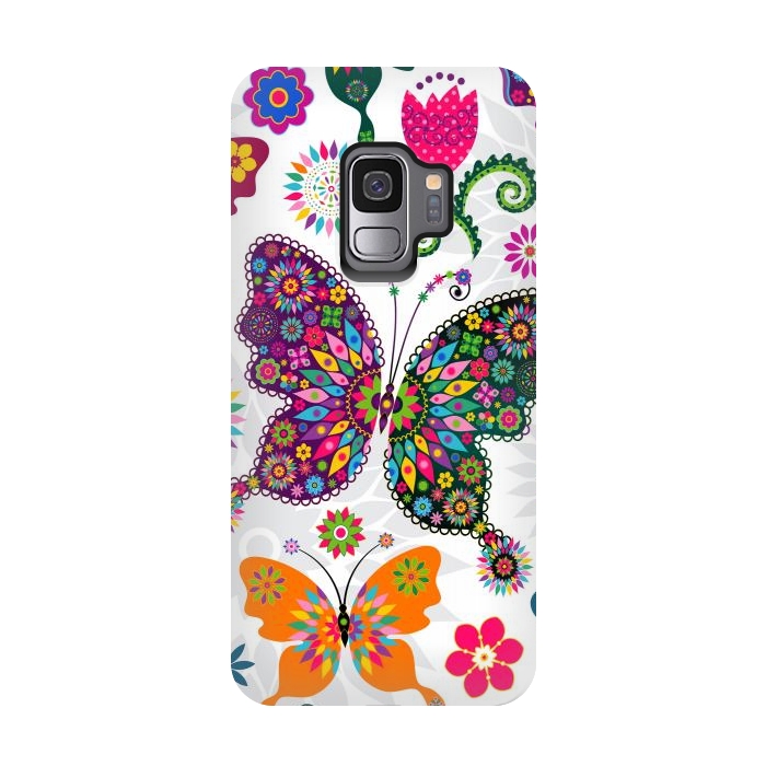 Galaxy S9 StrongFit Cute Butterflies and Flowers in Different Colors by ArtsCase