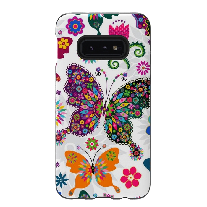 Galaxy S10e StrongFit Cute Butterflies and Flowers in Different Colors by ArtsCase