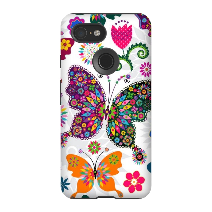 Pixel 3 StrongFit Cute Butterflies and Flowers in Different Colors by ArtsCase