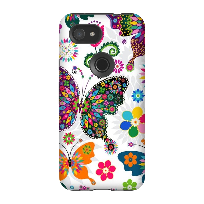 Pixel 3A StrongFit Cute Butterflies and Flowers in Different Colors by ArtsCase