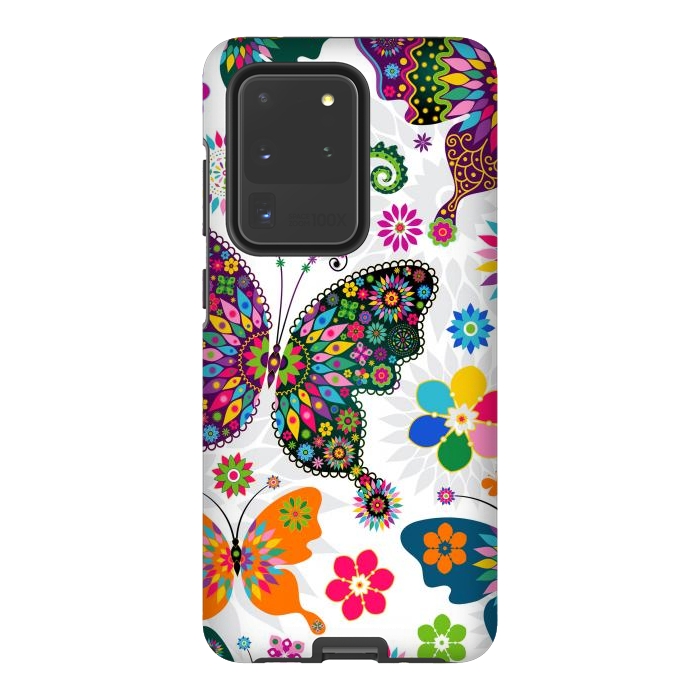 Galaxy S20 Ultra StrongFit Cute Butterflies and Flowers in Different Colors by ArtsCase