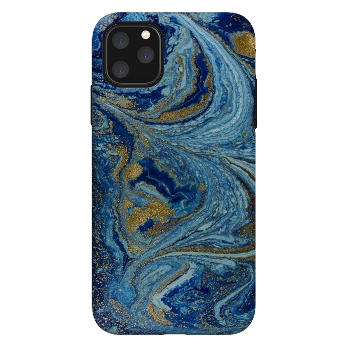 iPhone 11 Pro Max StrongFit Fondo Abstracto de Color Azul Marmol y Dorado by ArtsCase