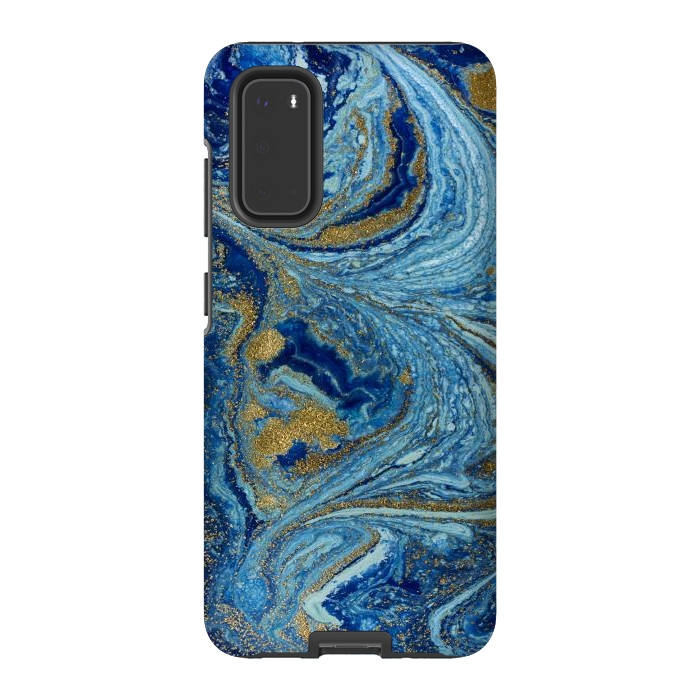 Galaxy S20 StrongFit Fondo Abstracto de Color Azul Marmol y Dorado by ArtsCase