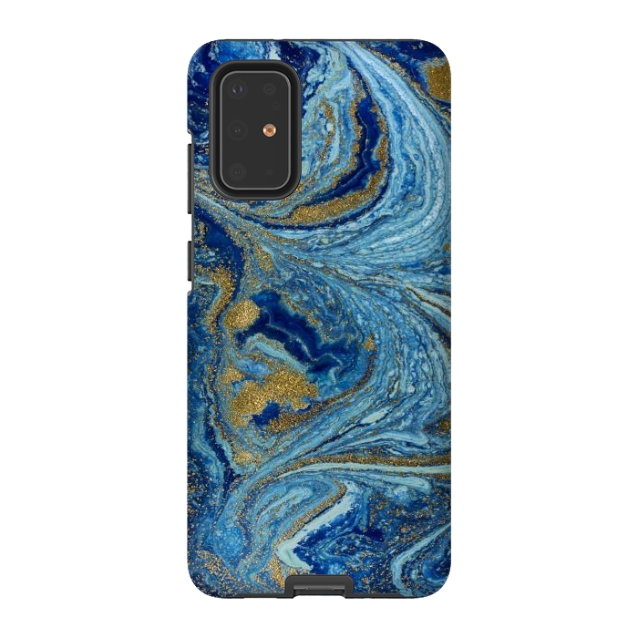Galaxy S20 Plus StrongFit Fondo Abstracto de Color Azul Marmol y Dorado by ArtsCase