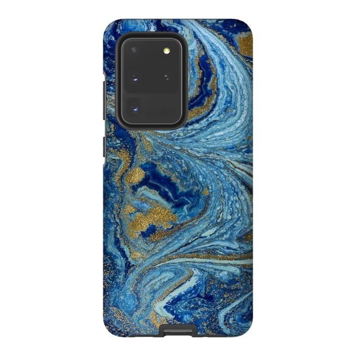 Galaxy S20 Ultra StrongFit Fondo Abstracto de Color Azul Marmol y Dorado by ArtsCase