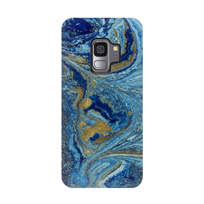 Galaxy S9 StrongFit Fondo Abstracto de Color Azul Marmol y Dorado by ArtsCase