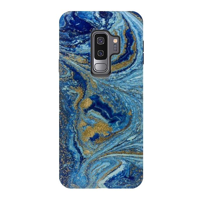 Galaxy S9 plus StrongFit Fondo Abstracto de Color Azul Marmol y Dorado by ArtsCase